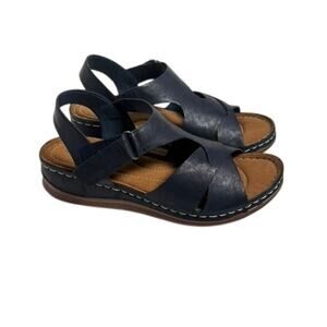 Easy Street Womens Lani Wedge Sandals, Navy 10.